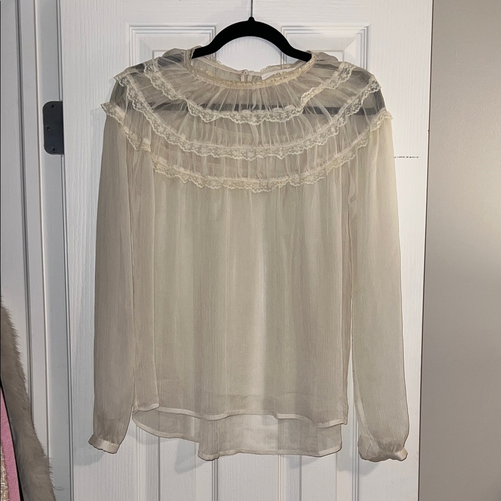 Capulet Elegant Sheer Cream Ruffled Women's Top